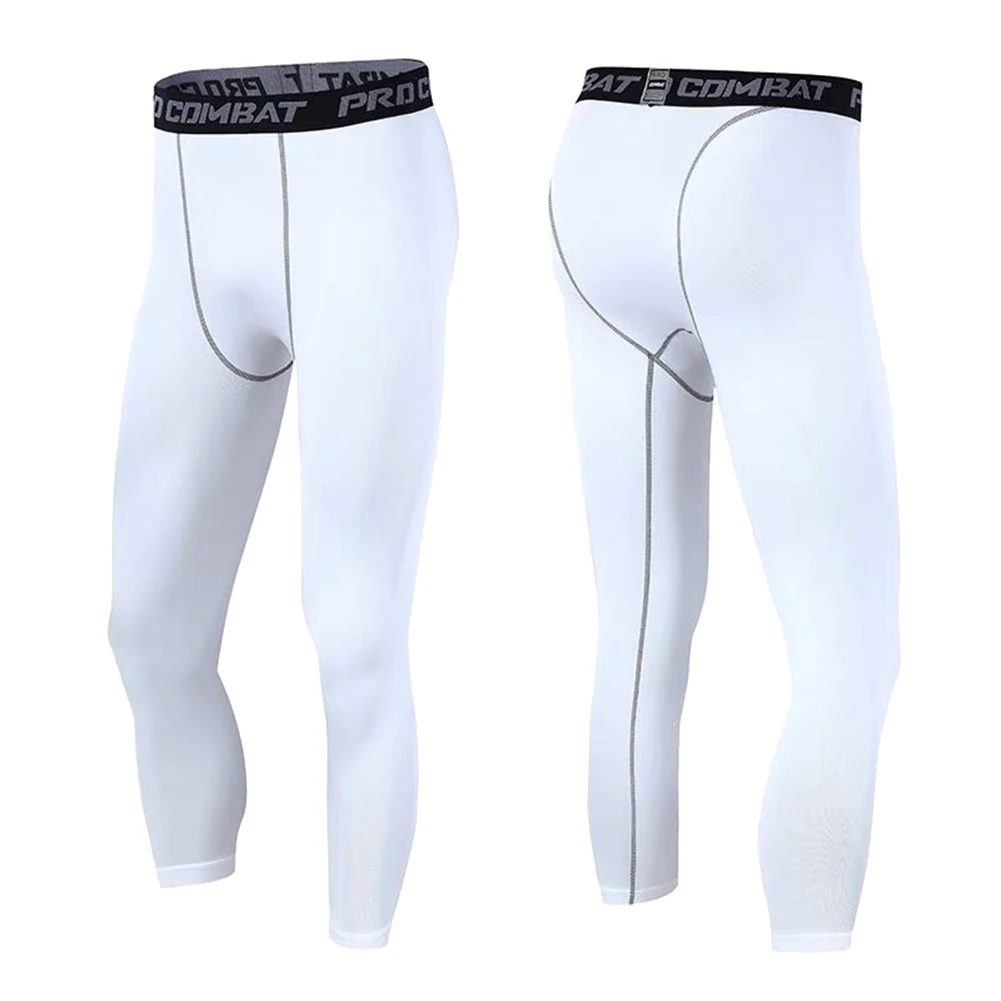 

Men Leggings Elastic Breathable Slim Three Quarter Exercise Pants for Basketball FDC99