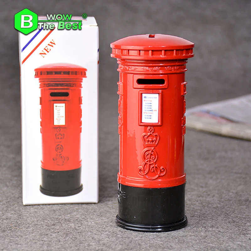 Red Mailbox Metal Model Money Box Coin Box Creative Gift Kid's Money Bank Craft Home Decoration