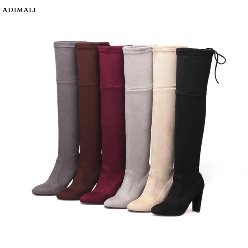 

women boots Faux Suede Women Over The Knee Boots Lace Up Sexy High Heels Shoes Woman Female Slim Thigh High Boots Botas 35-41