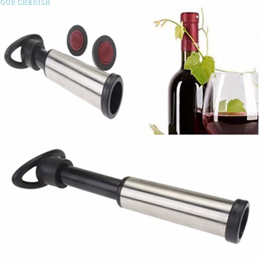 

New Reusable Wine Bottle Vacuum Saver Sealer Preserver Pump With 2 Stopper For Bar Tools Free Shipping