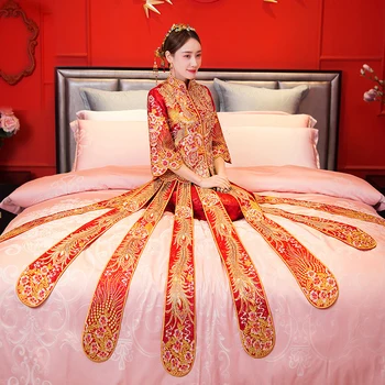 

Red Wedding dress traditional chinese Qipao National Costume Womens Overseas New China Style Bride Embroidery Cheongsam S-XXL