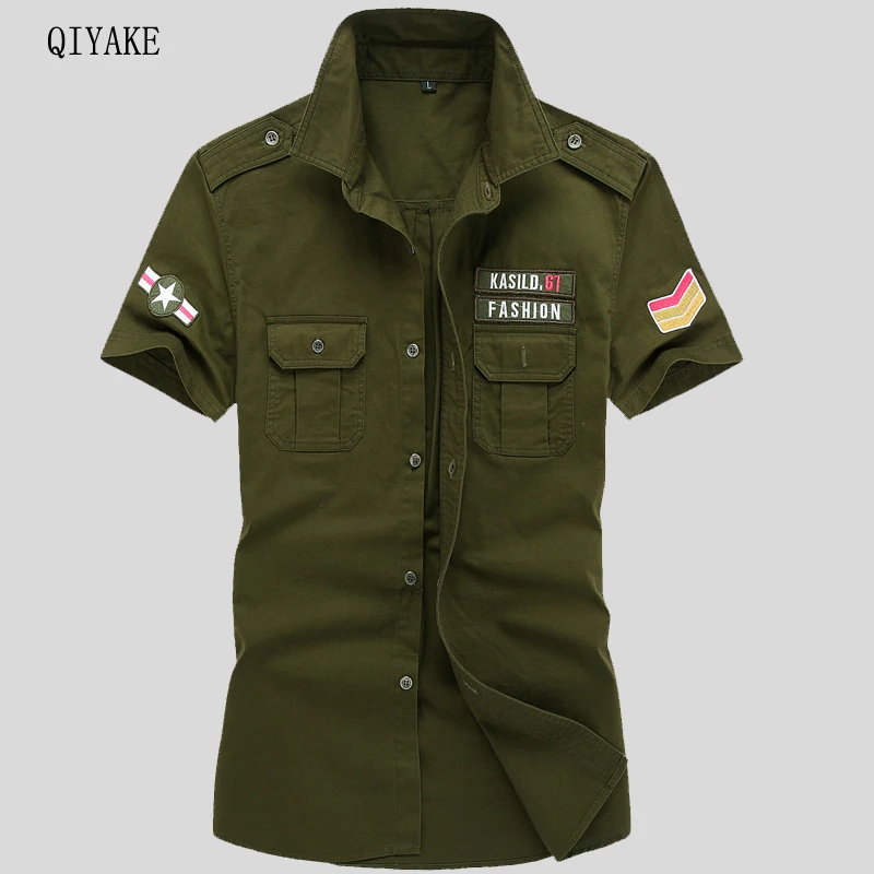 

Newest 2019 classics men's military uniform style Shirt pure Cotton Casual short sleeved shirts Men Top Clothes Plus Size M-6XL
