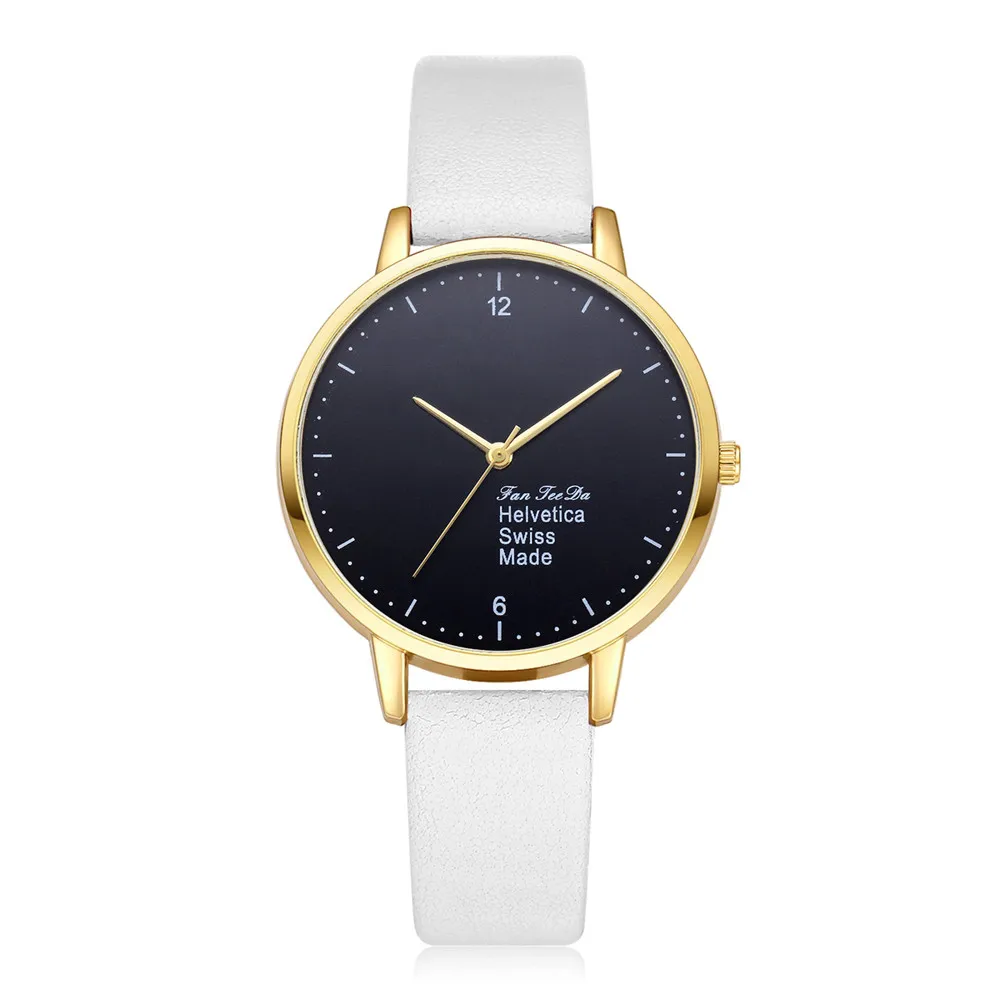 

FanTeeDa Women's Leather Watch 2019 Simple Letter Black Stainless Steel Dial Casual Quartz Wrist Watch Gift #FD120 reloj a50