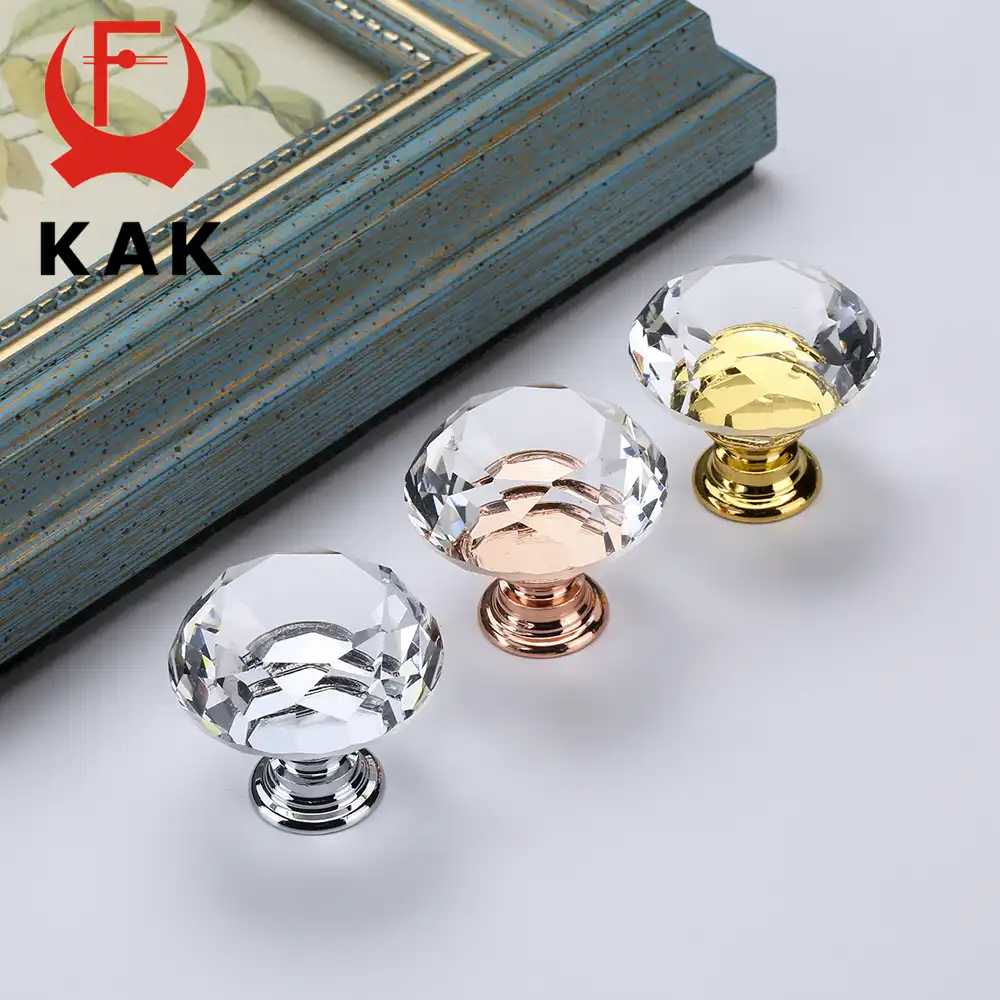 Élégant Verre Diamant Crystal Poignée Bouton De Commode Armoire Porte Tirer Avec Vis