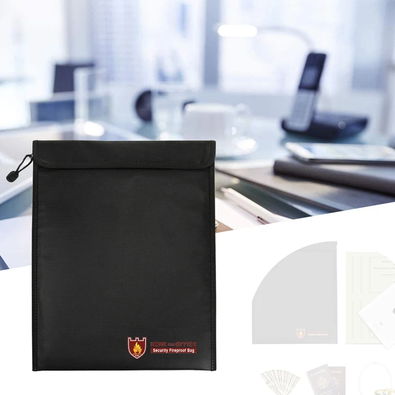 

Black Fire Resistant Waterproof Safe Bag for Important Documents 14.96in x 11in