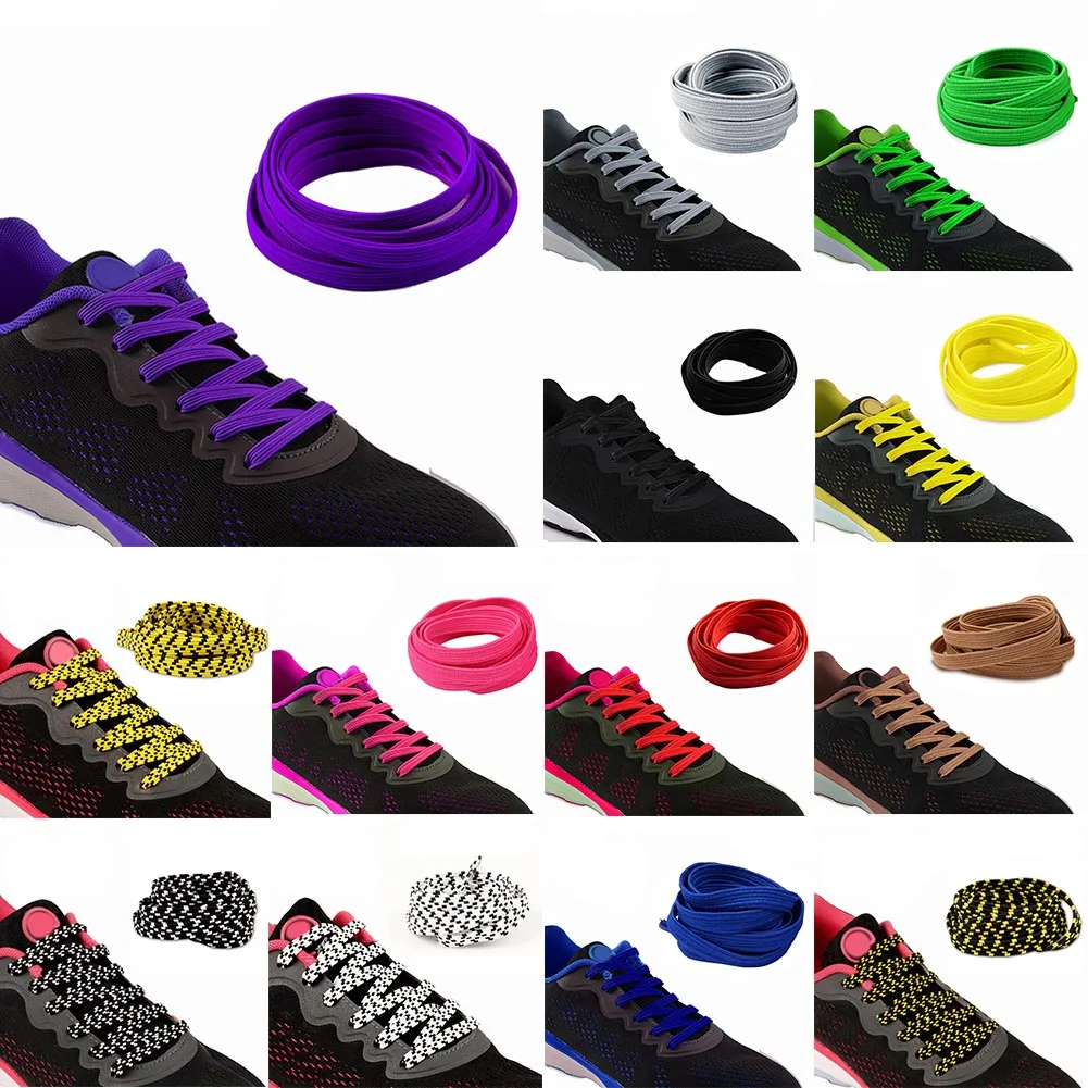 

1pair 100CM Stretching Locking no tie lazy shoeLaces sneaker Elastic Rubber Shoe lace children safe elastic shoelace