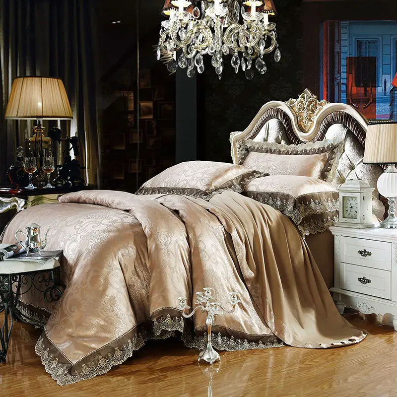 classical baroque style flowers golden linens duvet cover set lace