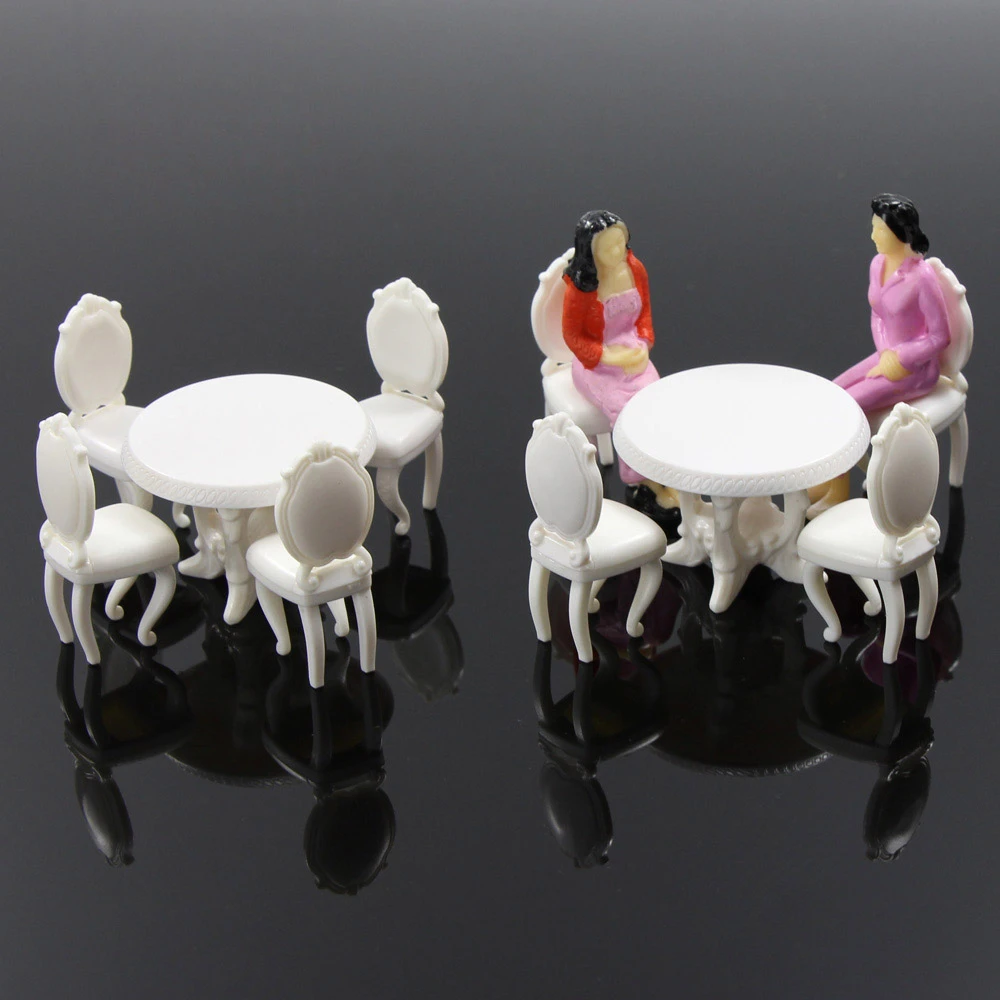 Zy04 2 Sets White 120 125 Craft Kitchen Model Diy Kits Round Dining Table With Chairs G Scale New Not Include The People 2 Chair Set White Dining Table Chairsset 2 Aliexpress