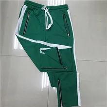 

2018 Men Side stripe bottom zipper drawstring sweatpants high streetwear jogger elastic waist track pants for men