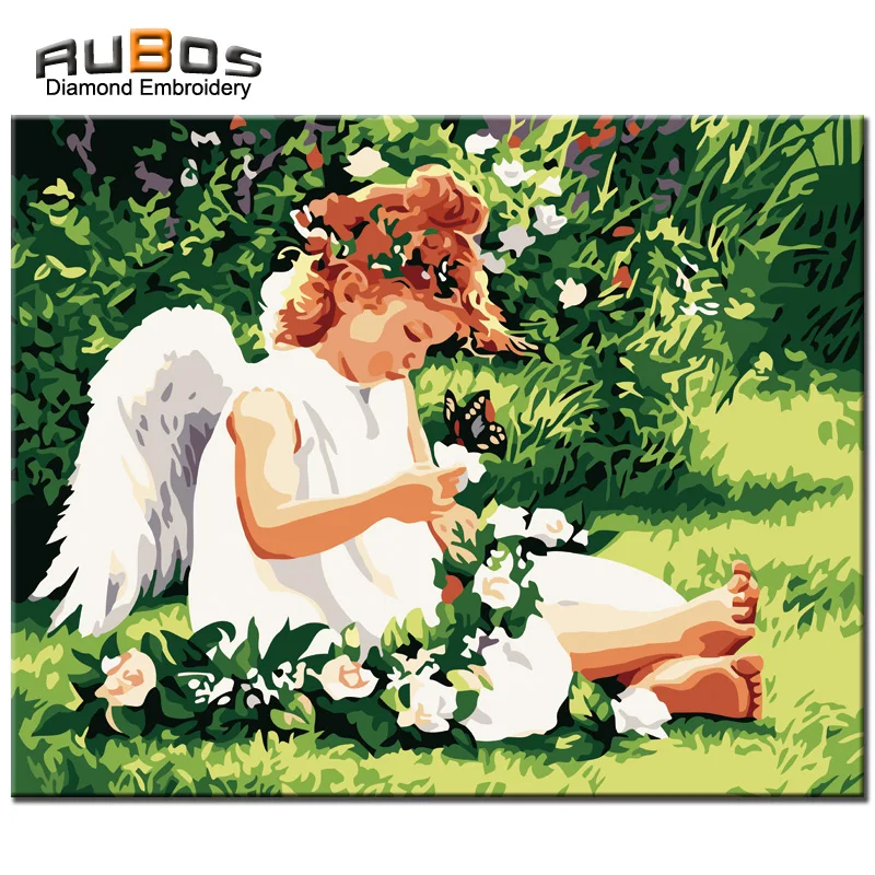RUBOS Needlework Diamond Painting angel flowers butterfly DIY 5D Embroidery beaded full round pattern rhinestone decor | Дом и сад