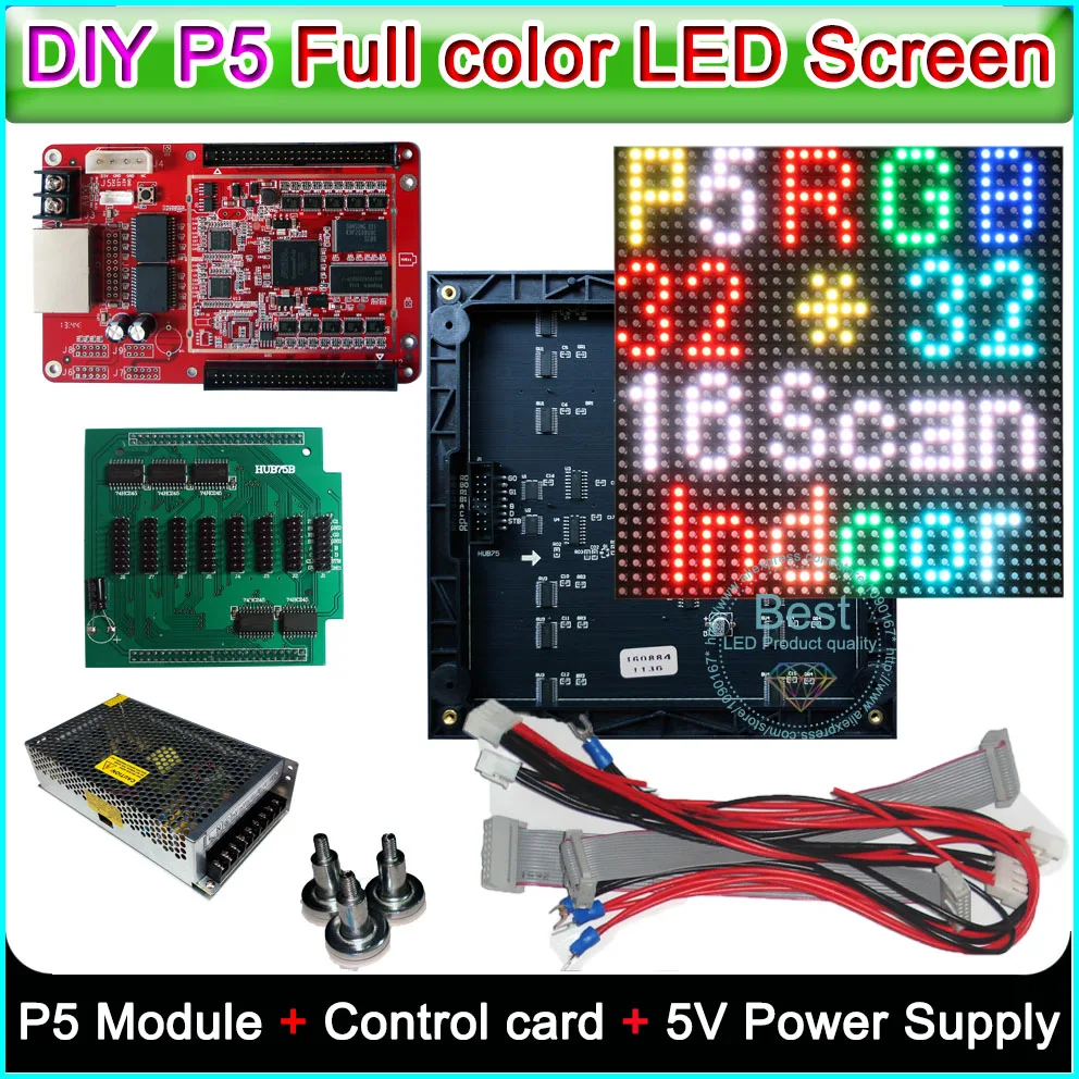 

DIY P5 LED Display screen,SMD Indoor full color Module 20pcs+Control card+Power supply,P5 LED Module,P5 RGB Led Sign