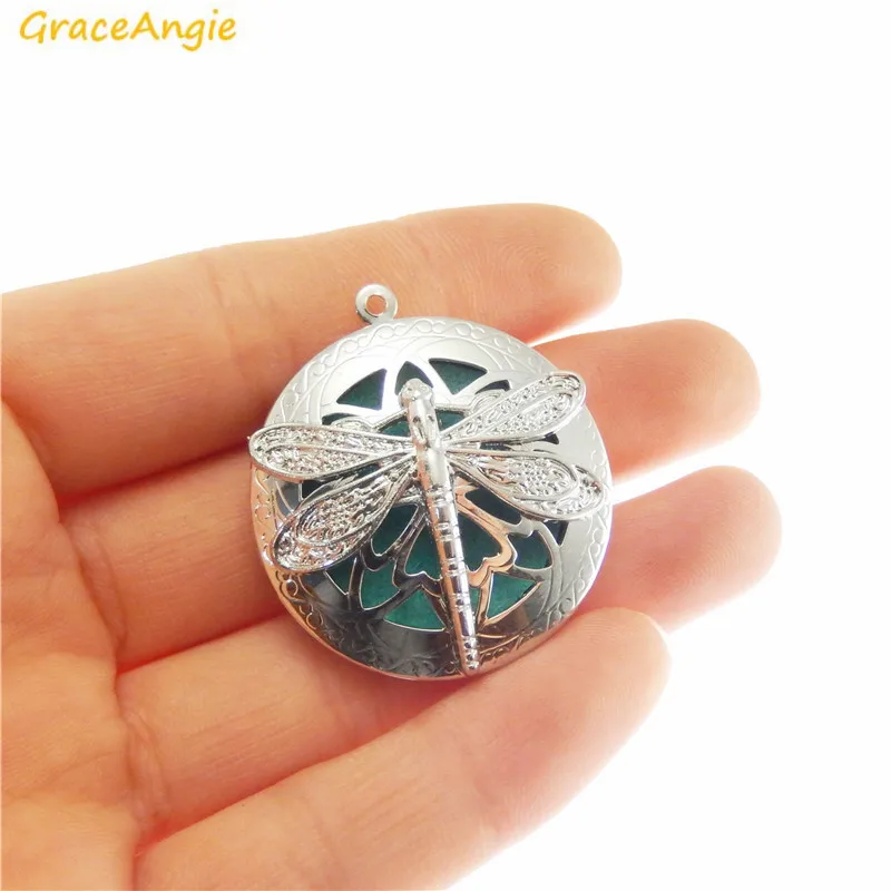 

GraceAngie 1PC Lovely Dragonfly Locket Pendant Charm Scented Essential Oil Diffuser Charm for Making Fashion Women Jewerly