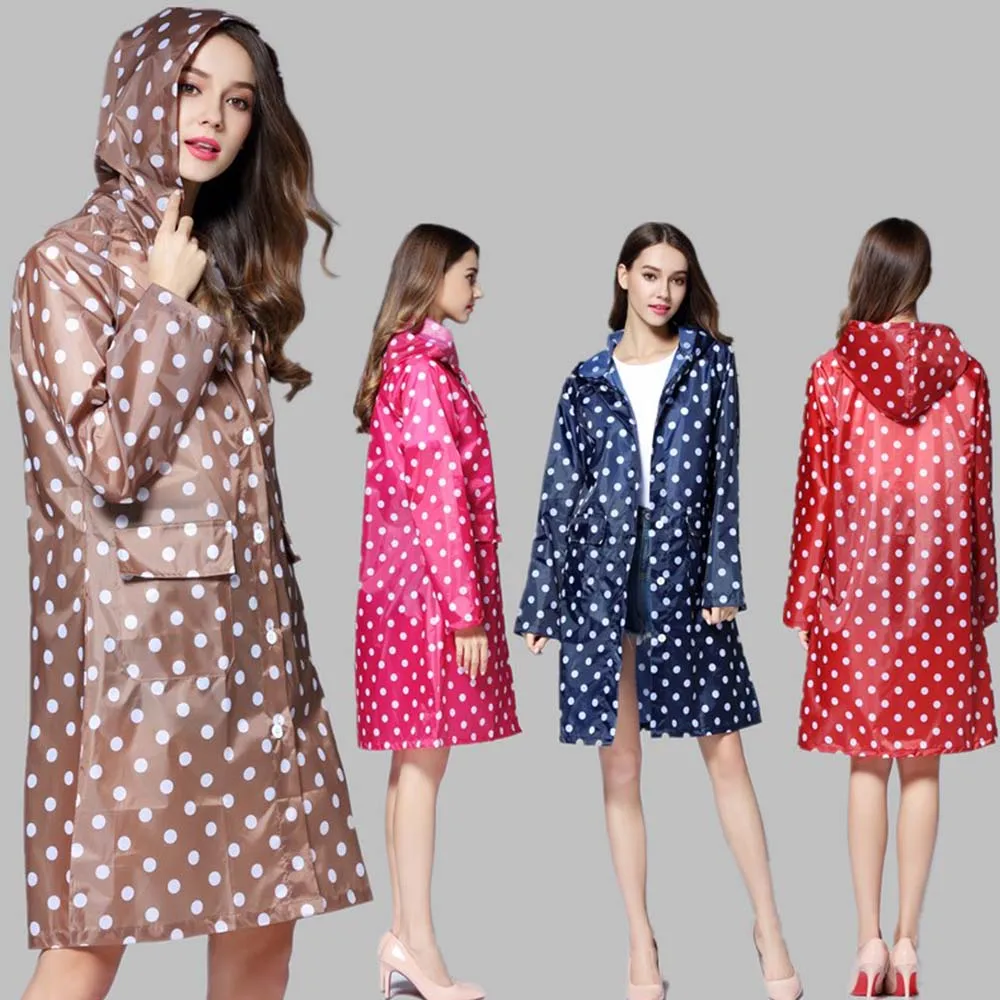 

Fashion Female Wave Point Raincoat Dot Ultra-thin Breathable Long Jacket Hooded Outdoor Travel Waterproof Riding Cloth for Women