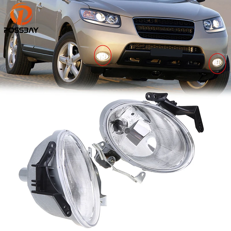

POSSBAY Fog Light Assembly for Hyundai Santa Fe (CM) 2007-2009 Pre-facelift Car Halogen Front Bumper Fog Lights Yellow 12V Bulbs