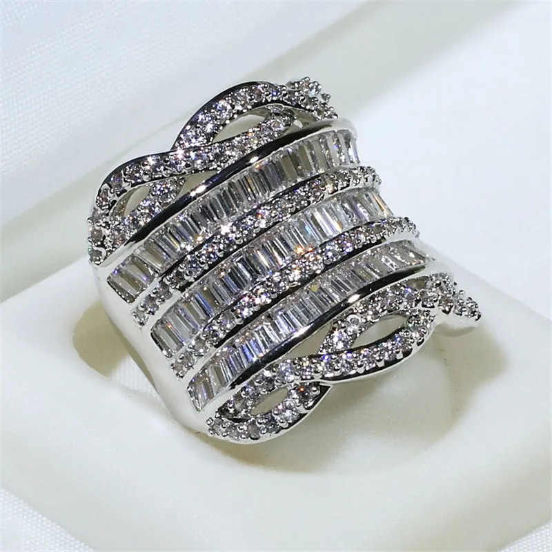 Vecalon Гипербола большое кольцо 925 пробы серебро 5A Циркон Cz Камень Обручальное обручальное кольца для мужчин и женщин ювелирные изделия на палец