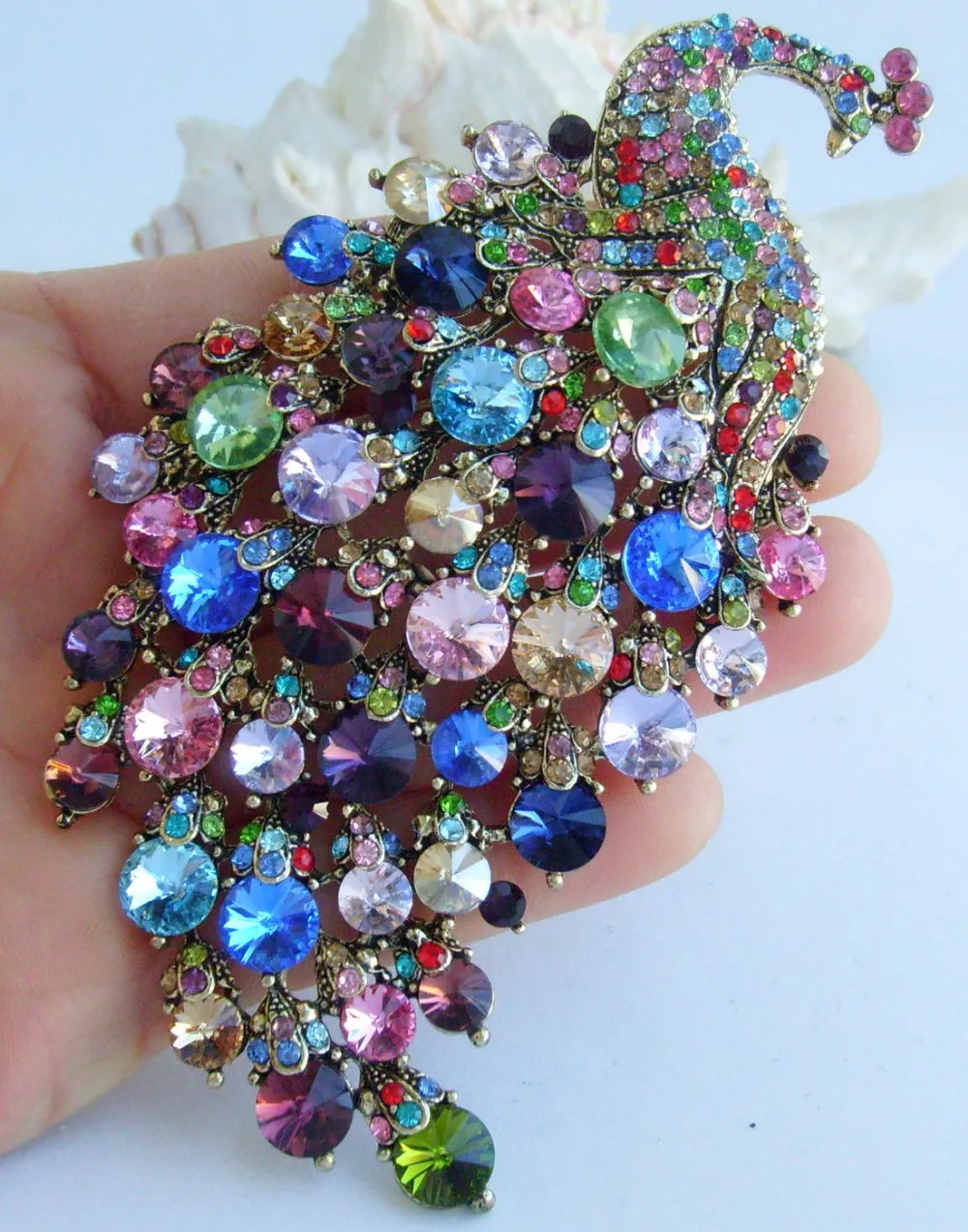 

Unique 4.33" Multicolor Rhinestone Crystal Peacock Bird Animal Brooch Pin Pendant EE05651C11