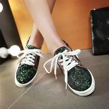 YMECHIC/; модные повседневные женские туфли-оксфорды на плоской подошве, расшитые блестками, со шнуровкой; цвет золотой, серебряный, черный; женские кроссовки на плоской подошве; большие размеры