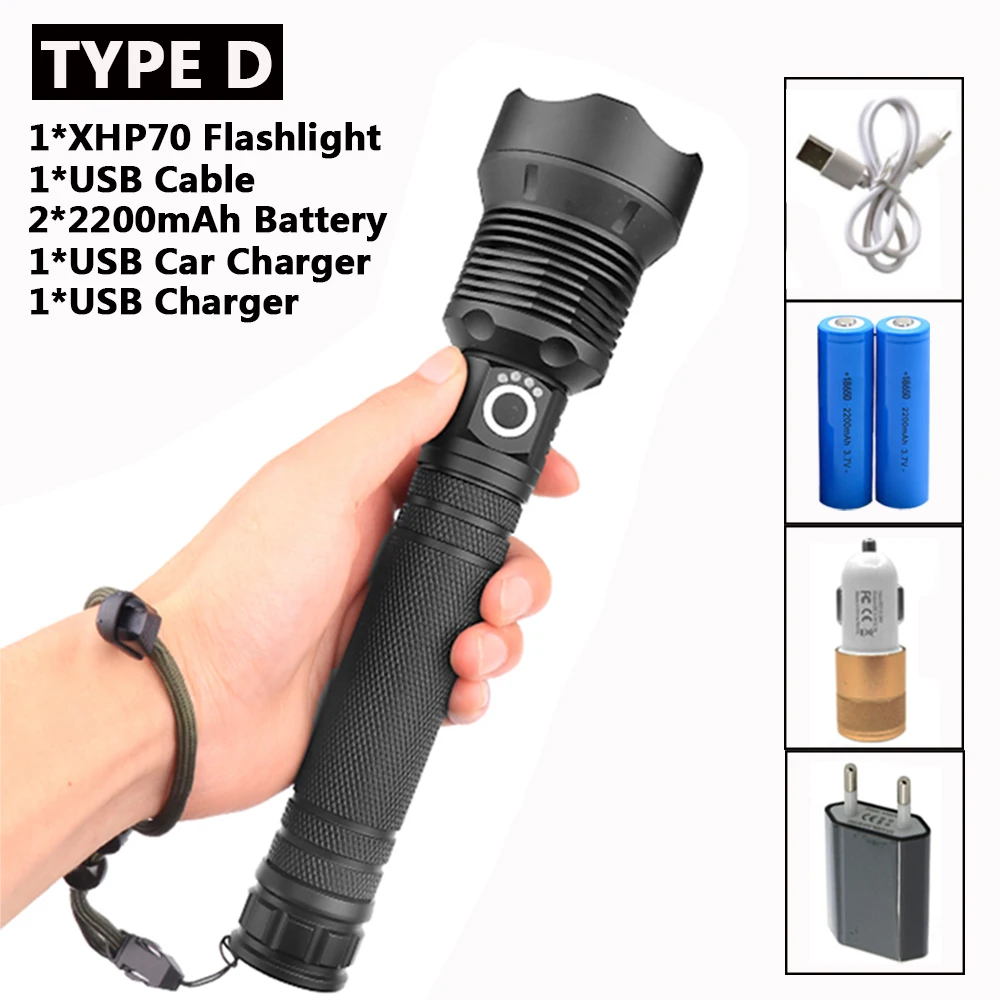 XHP70 фонарик перезаряжаемый фонарик 40000LM тактический фонарь обороны flashligh zoom лампа для кемпинга охоты мощный - Испускаемый цвет: TYPE D