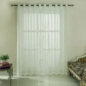 

1pcs Lace Geometric Fine Jacqu Tulle Window Drape Valance шторы Panel Fabric Simple Curtain Cream white perforated style