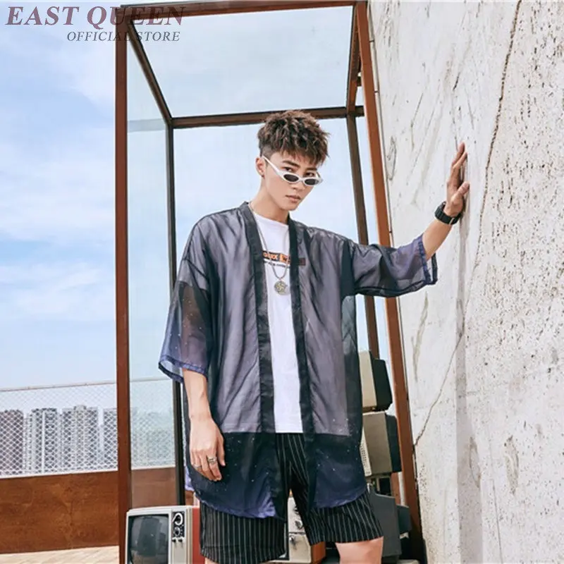 Japanese Kimono Cardigan Men Streetwear Long Shirt Male Boho Asian Clothes Beach Tops Summer Kimonos Yukata Haori FF2171