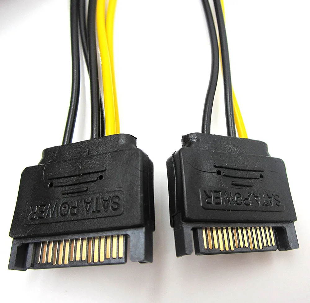 2 шт. Двойной 15 контактный SATA штекер к PCIe 8Pin(6 + 2) PCI Express E видеокарта разделитель