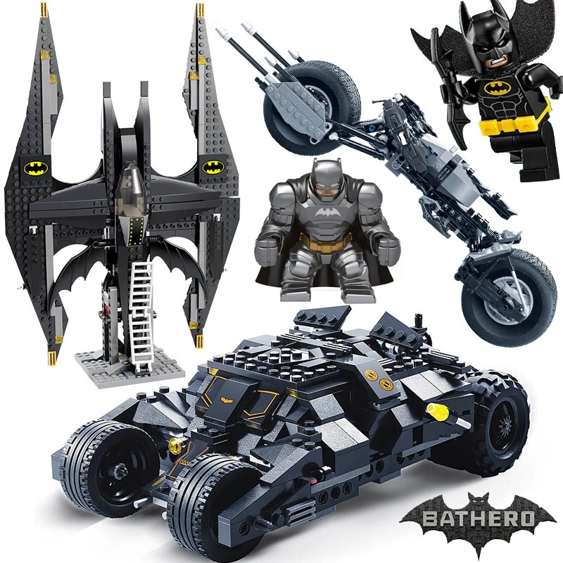 

Super Hero All Batman Blocks Tumbler BatMobile Batwing Building Blocks Super heros Toys For Children