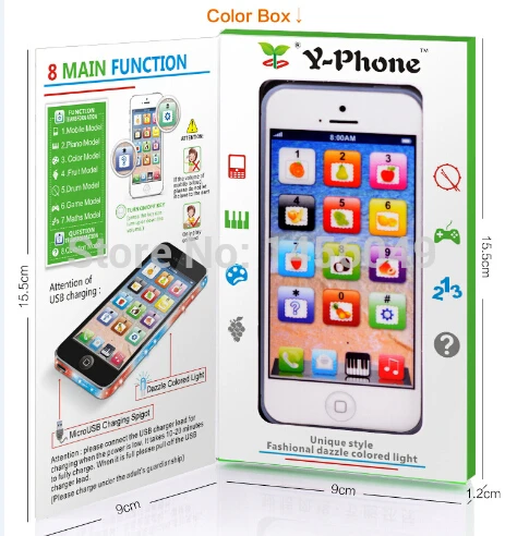 Kid Toy Cellphone with LED Y-phone English Learning Mobile Phone Baby Mobile Early Educational Learning Toy Electronic Phone