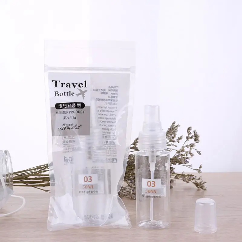 

OOTDTY 50ml Compact Transparent Travel Empty Mist Spray Refillable MIni Bottle For Filling Liquid Makeup Lotion Girl Lady