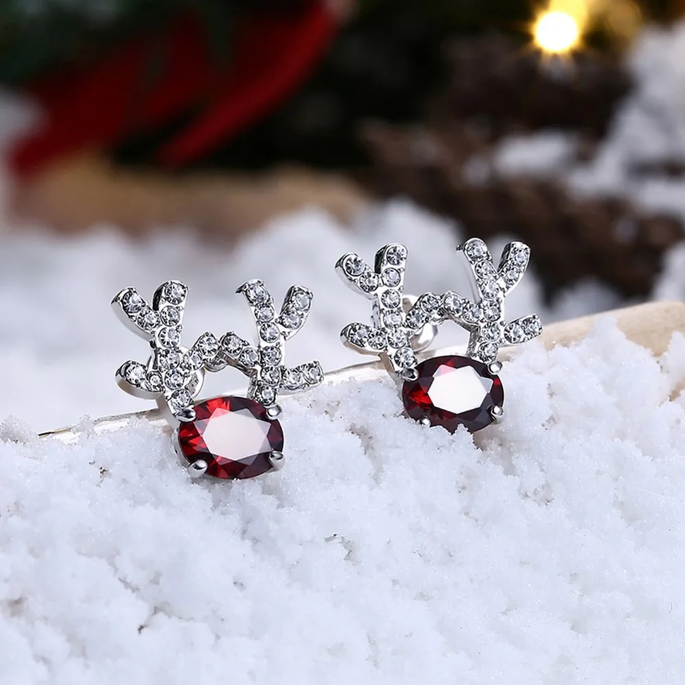 China Fashion Christmas Earrings For Women Dangle Luxury Crystal  Stud Earrings Reindeer Shape Red Color CZ Stone Earring Gift (8)