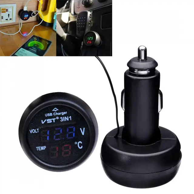 Best Offers 3 in 1 12 VCar Charger Thermometer Car Voltage Detection Table USB Port Charging for Mobile Phone Best Offers 3 in 1 12 VCar Charger Thermometer Car Voltage Detection Table USB Port Charging for Mobile Phone
