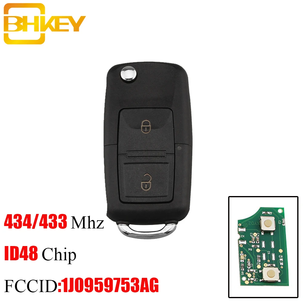 Bhkey 2/3/4 кнопки дистанционного ключа Fob 434 МГц ID48 чип для Volkswagen Beetle Bora Golf Passat транспортер поло T5 1J0 959 753 AG