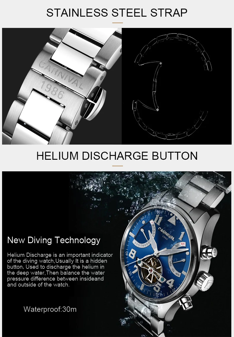 Карнавальные брендовые роскошные часы с турбийоном, Мужские автоматические механические водонепроницаемые деловые часы из нержавеющей стали, мужские часы