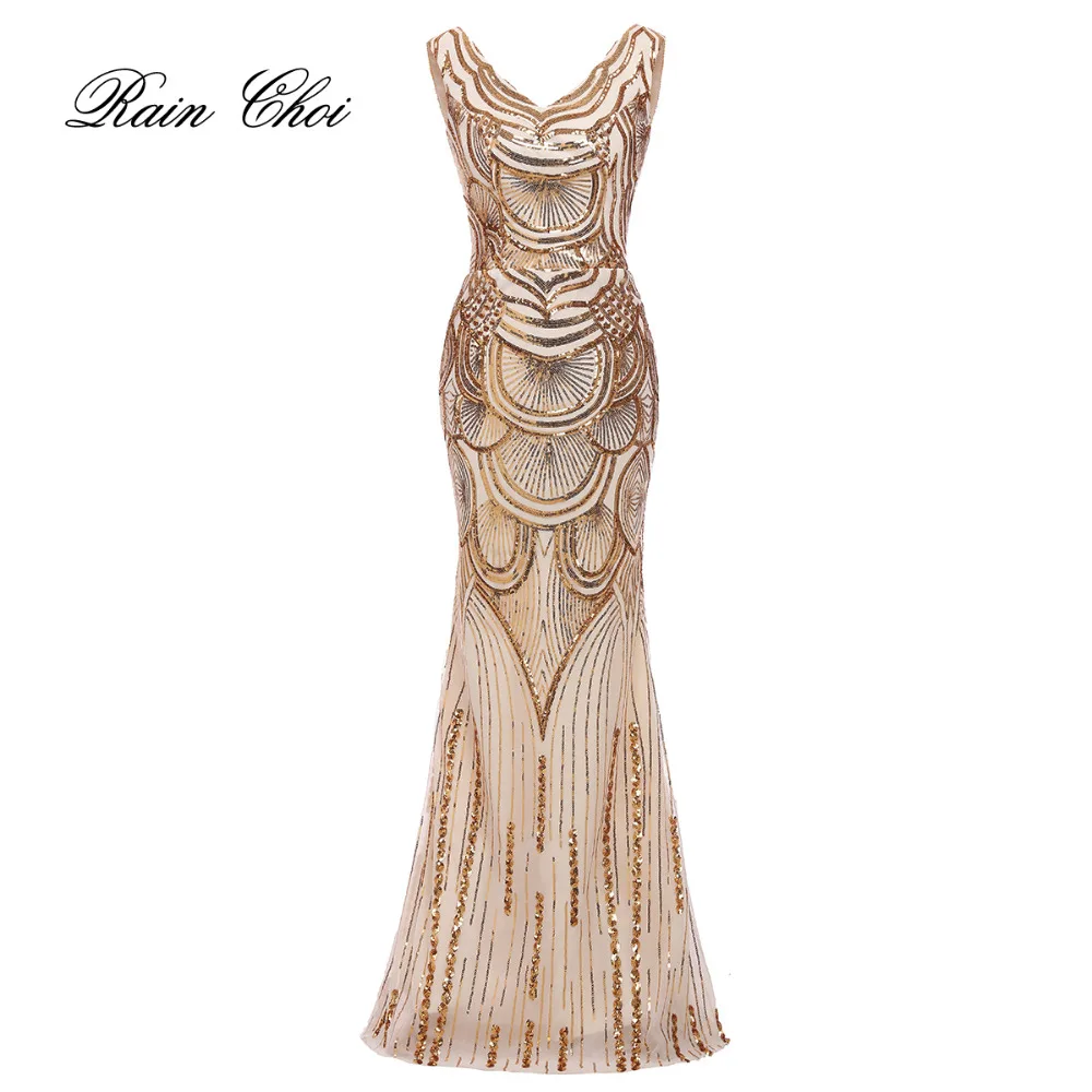 

Sexy Gold Mermaid Prom Dress 2019 Robe De Soiree Sequined Evening Dresses V Neck Formal Imported Party Gowns