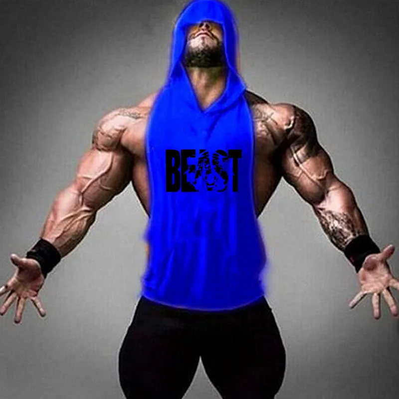 

2018 new men's bodybuilding cotton vest gym fitness hooded vest sleeveless hooded shirt casual fashion workout clothes