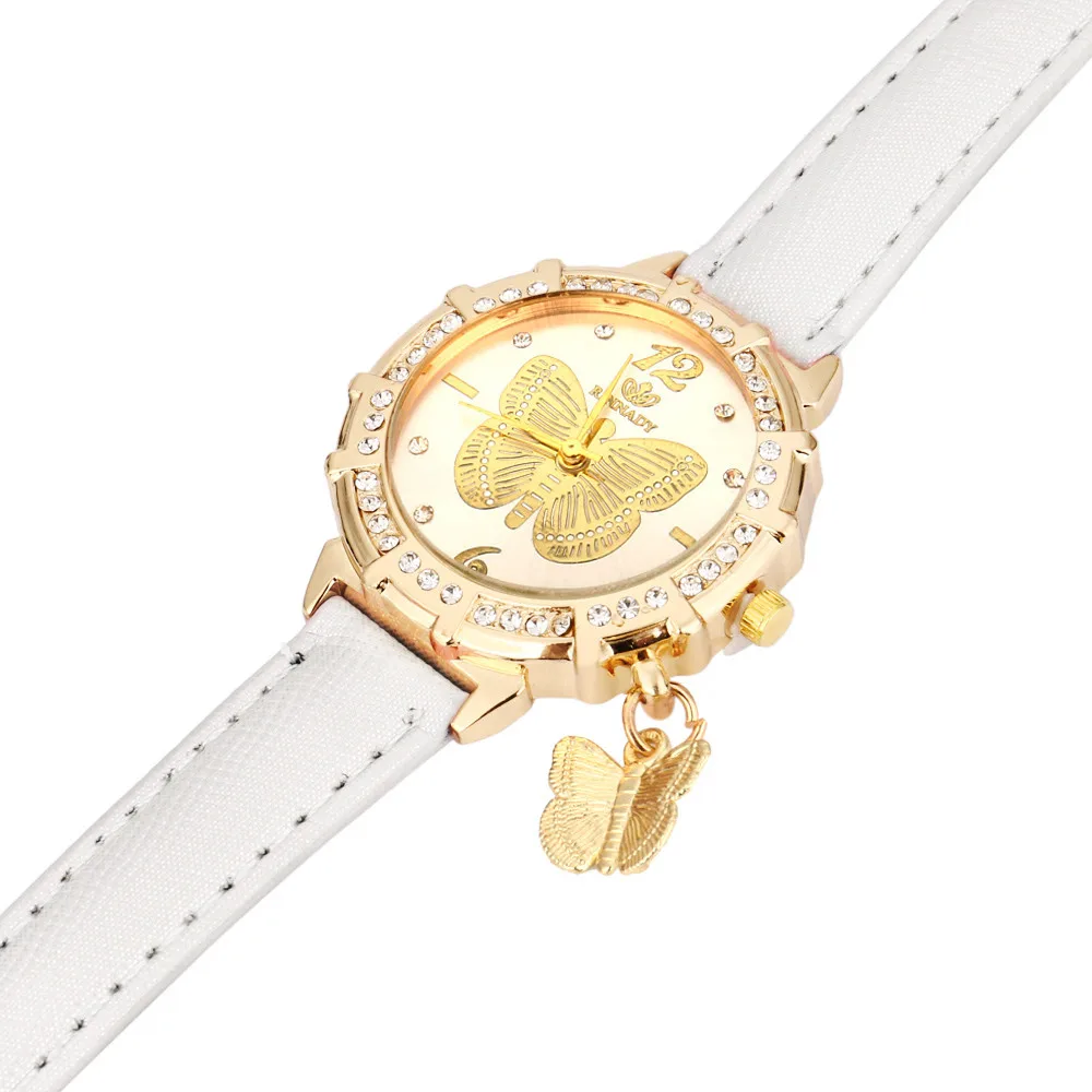 Женские часы Модный повседневный браслет с подвесками бабочки часы Relogio кожа аналоговые Кварцевые женские наручные часы Montre Femme# W