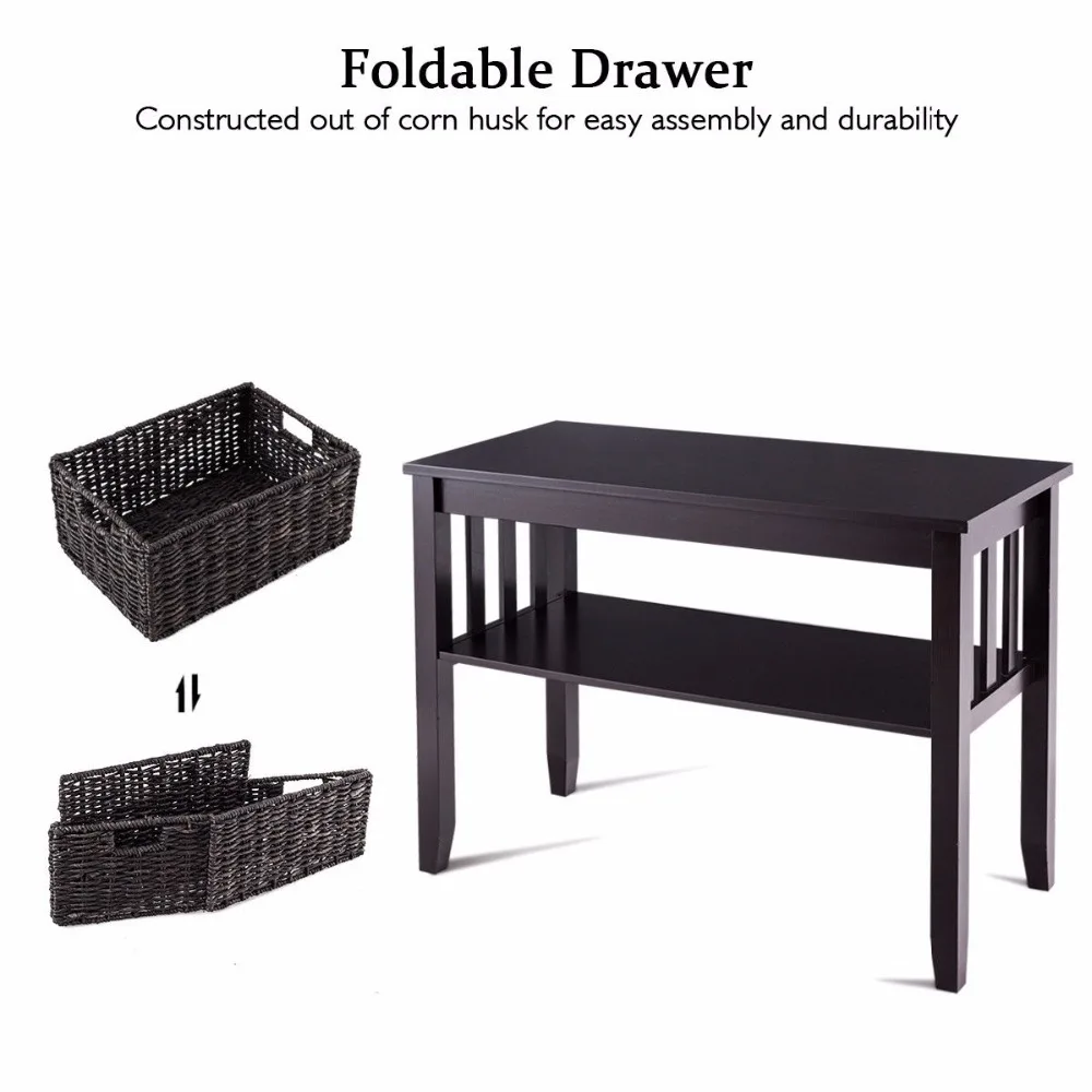 Giantex Wooden Rectangle Side Storage End Table Home Office Furniture 3 Foldable Baskets Home Furniture HW54677