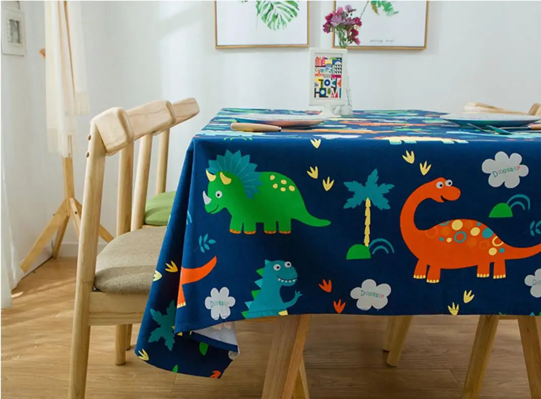  SunnyRain 1-Piece Thick Cotton Canvus Cartoon Dinosaur Table Cloth Square Tablecloth Rectangle Tabl