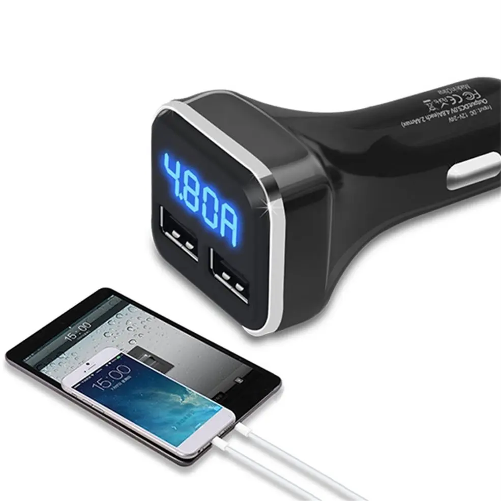 

4.8A Intelligent Voltage Current Detection Vehicle Charge Adapter Dual USB Car Charger Display Fast Charging For Mobile Phone