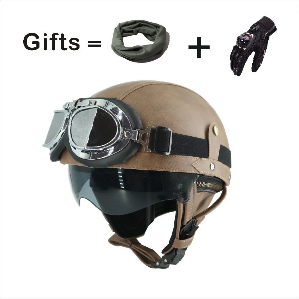 

KCO Adult Motorcycle Vintage Harley PU Leather sun visor and Retractable Goggles and Detachable Warm Collar