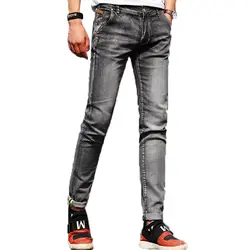Для мужчин Классические джинсы Марка Карандаш Pantalon мужские джинсы тонкий Проблемные дизайн Байкер брюки подходят Черные Эластичные