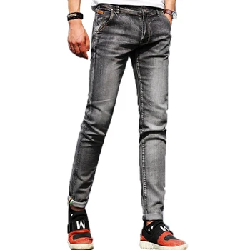 

Men's Classic Jeans Brand Pencil Pantalon Homme Jean Slim Distressed Design Biker Pants Fit Black Stretch Skinny Denim Trousers