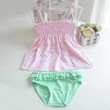 Новинка года, купальный костюм для маленьких девочек, 2 предмета, купальные костюмы с цветочным принтом, платье без рукавов+ шорты, Купальники для малышей, детские купальные костюмы