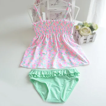 

New Baby Girls Swimsuit 2Pcs Swim Suits Print Floral Sleeveless Dress + Shorts Toddler Swimwear Children Kids Bathing Suits