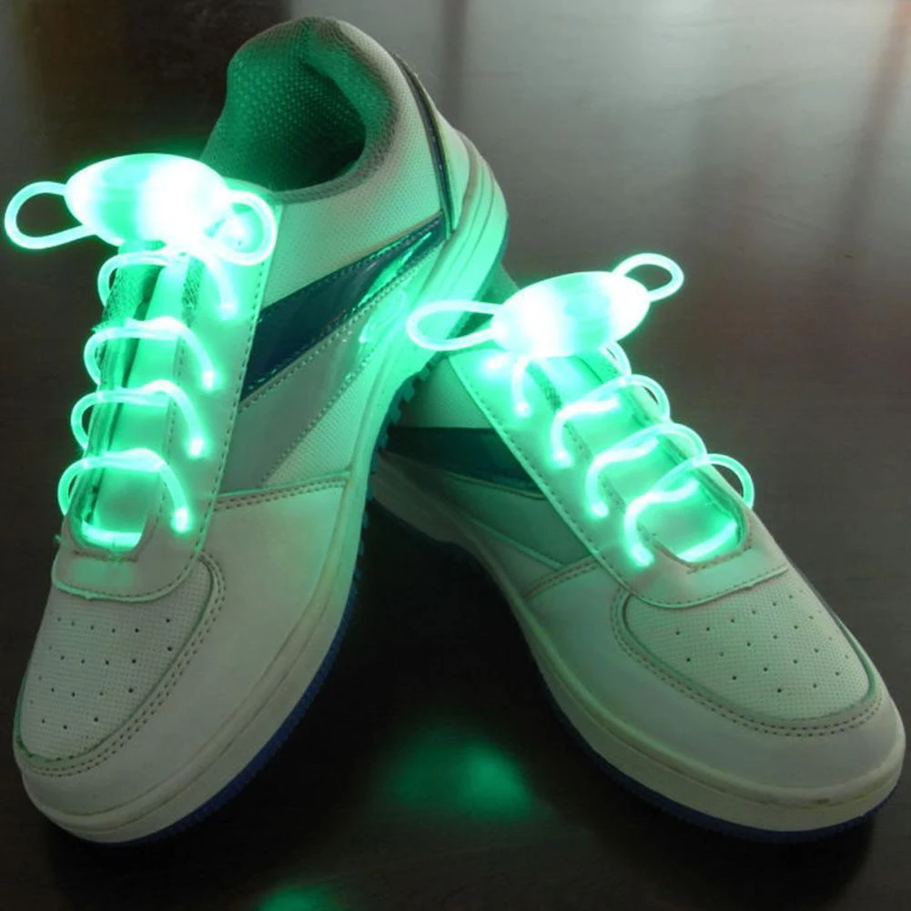 Hot LED Flash Luminous Shoelace Light Up Glow Round Strap Shoe Laces Party Decor Shoestrings Lazy No Tie Shoeslace 11 Colors - Цвет: Зеленый