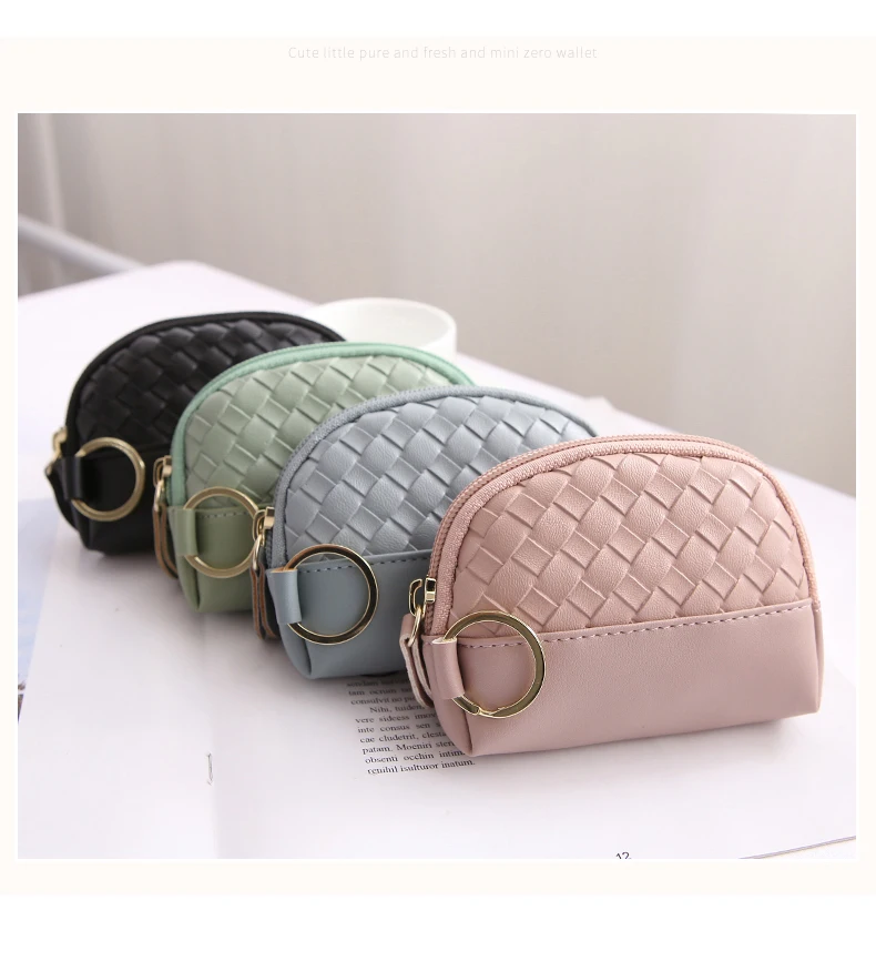 JANE'S LEATHER Brand Fashion Knit Women Coin Purse New Small Mini Change Wallet Cards Cash Bag Key Ring For Girl Teenager