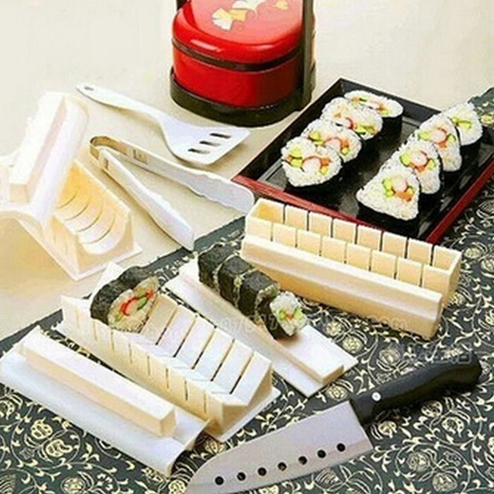 

11Pcs/Set Sushi Maker Equipment Kit,Japanese Rice Ball Cake Roll Mold Sushi Multifunctional Mould Making Sushi Tools
