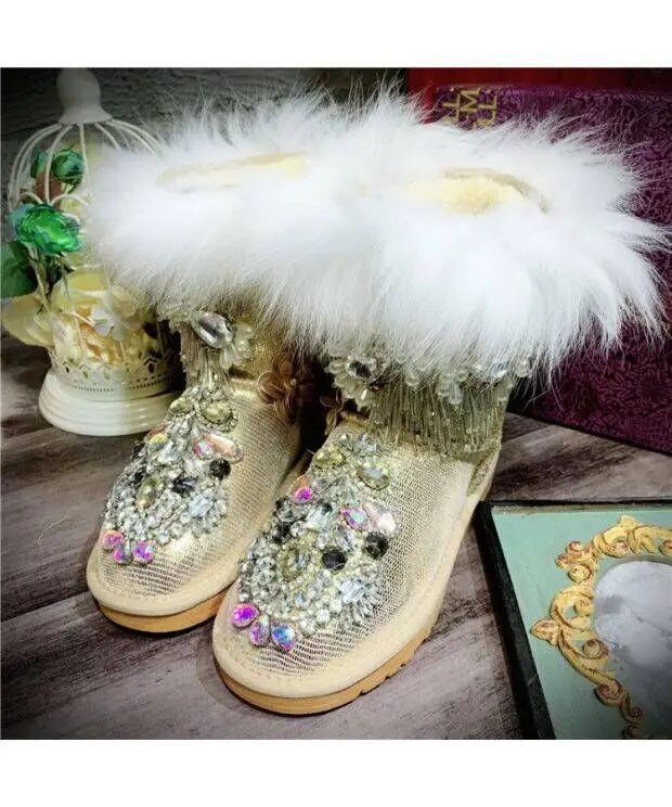 Gold Pelz In Schuhe Neuesten Boden Bohrer Runde boden Antiski ended Fleece Kuh Stiefel Die Fuchs Flache 2019 Baumwolle Europäischen 1pxUawX