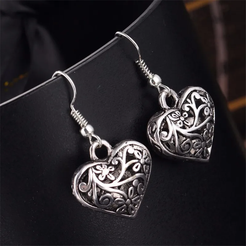 PINKSEE Vintage Style Earrings Heart Shaped Hollow Design Carved Flower