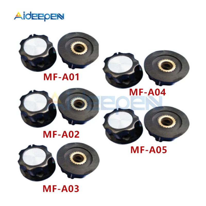 

5Pcs/lot MF-A01 MF-A02 MF-A03 MF-A04 MF-A05 6mm Plastics Rotary Potentiometer Knob Switch Caps Kit For WH118 WX050 WX030 WX010