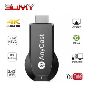

Slimy Newest Anycast M100 HDMI WiFi Display Phone for TV Dongle Dual Core H.265 Decoder 4K TV Stick No Need Switch Modes Design